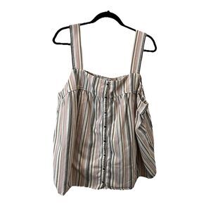 Old Navy Cream Pink Gray Striped Tank Top Crop Smocked Button Up Womens XXL